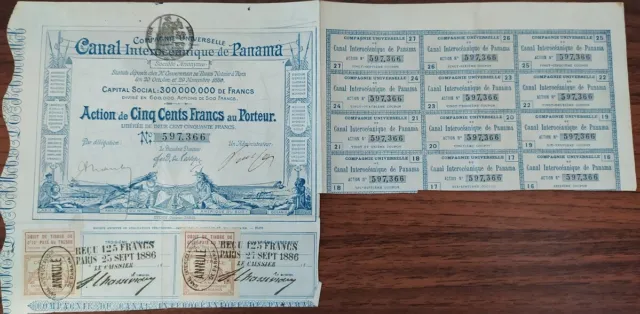 Panamanian 1880 Paris Canal Interoceanique 500 Francs Bond Loan Action Share