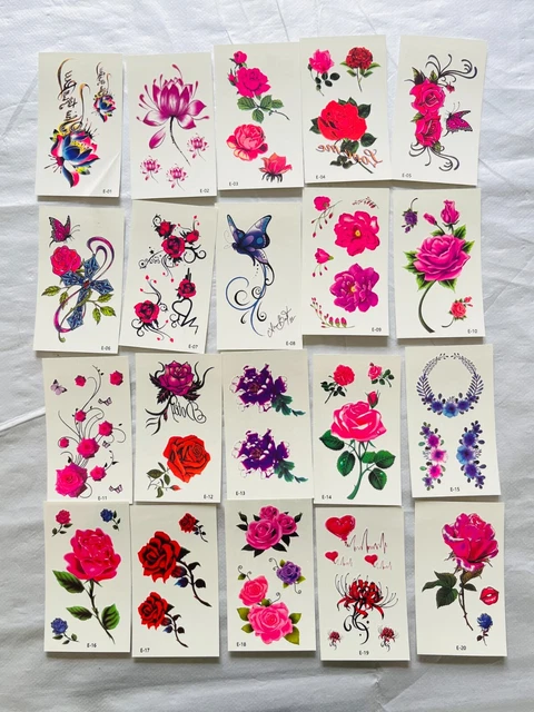 30 x Roses Lotus Tattoo Butterfly Cross Temporary Fake Sticker Adult Women, Girl