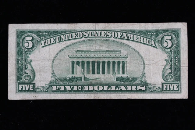 $5 1934C blue seal Silver Certificate Circulated N93627946A Exact Note Shown 2