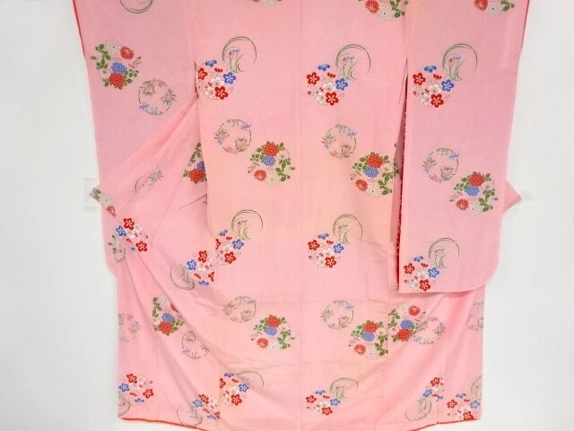 42175# Japanese Kimono / Antique Kimono For Dance / Flower Roundel