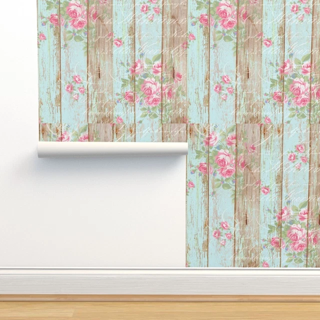 PEELANDSTICK REMOVABLE WALLPAPER Shabby Chic Woodgrain Roses