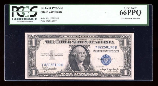 DBR 1935-A $1 Silver Fr. 1608 YB Block PCGS 66 PPQ Serial Y82258190B