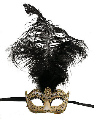 Mask from Venice Colombine IN Feathers Ostrich Shayla Black 1455 VG10