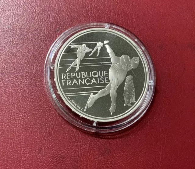 Frankreich 100 Francs 1990 Silber PP-Olympia Albertville 1992-Eisschnelllauf