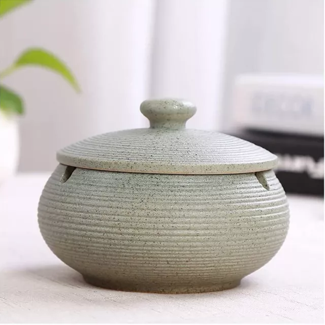 Ceramic Cigarette Ashtray with Lid Windproof Ash for Home Office Outdoor Green