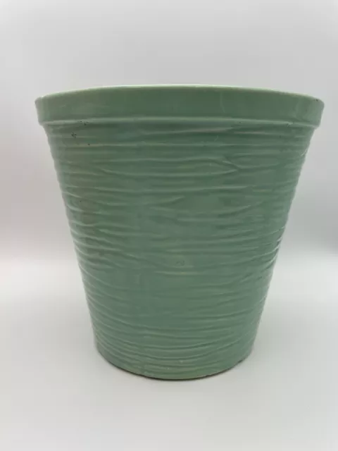 McCoy Pottery Flower Pot Green Glazed Wavy Ribbed Planter Vintage