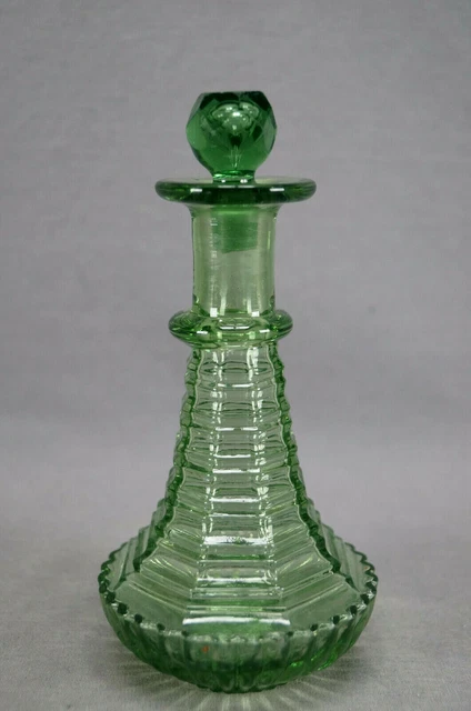 Bohemian Mold Blown Stepped Yellow Green Glass Cologne Bottle Circa 1860s