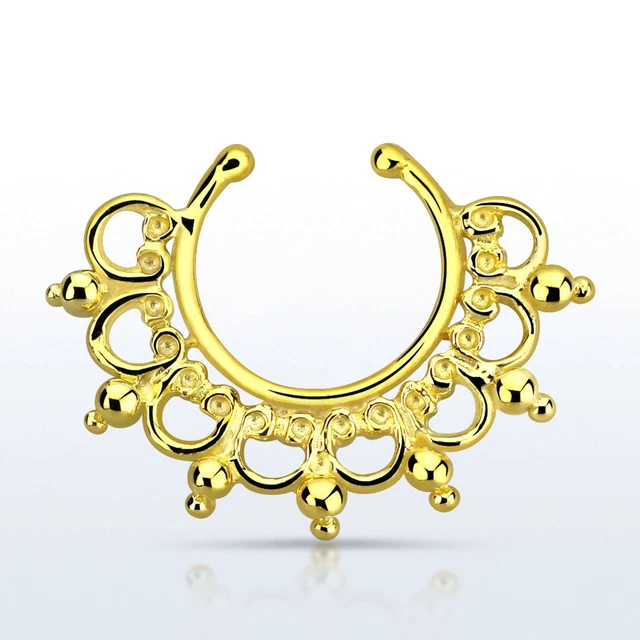 18G Floral Curl Fake Septum Clicker Non Piercing Nose Clip Hang Cheater Jewelry 3