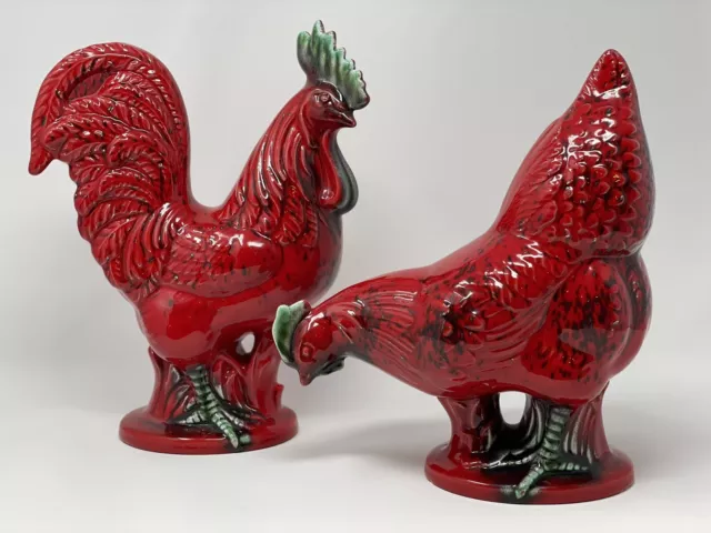 Royal Haegar Pottery Vintage Rooster And Chicken Figurines Signed Set