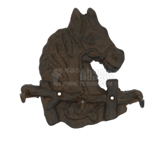Horse Head Key Rack Wall Hooks Rustic Cast Iron Antiqued Country Western Decor