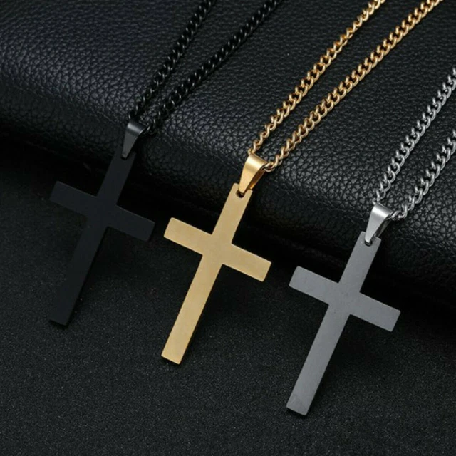 Cross Pendant Necklace Stainless Steel Plated Silver Gold Men Women Cuban Chain