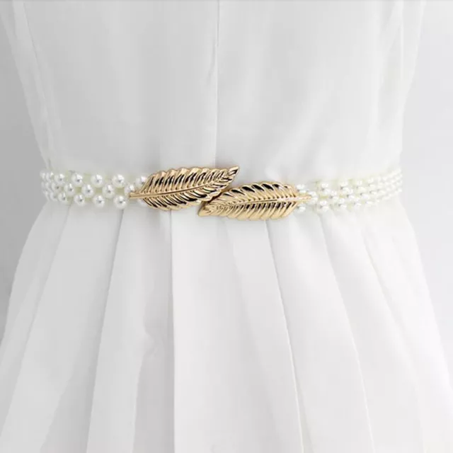 Elegant Faux Pearl Dress Belt For Girls Elastic Belt Accessories Party Decor