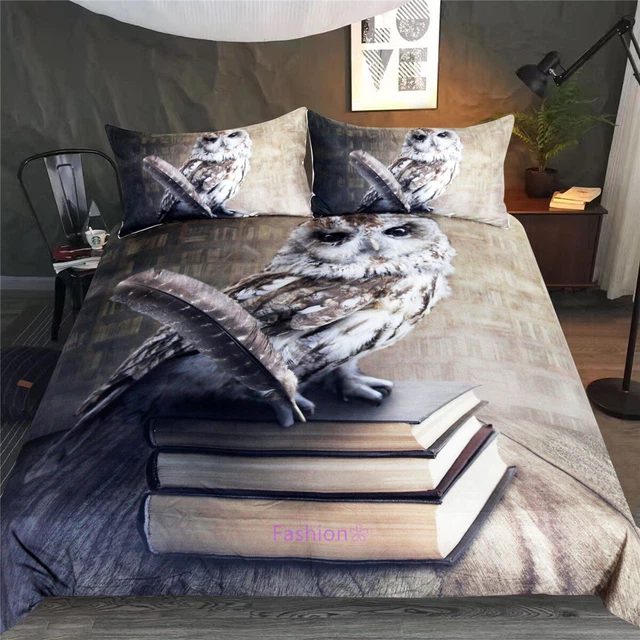 PEN OWL QUILT Duvet Doona Cover Set Single/Double/Queen/King Size Bed