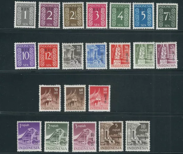 Indonesia 1950 Ris Sobreimpresión Juego (Scott 335-357 Corto 358) F/VF MNH / Mlh