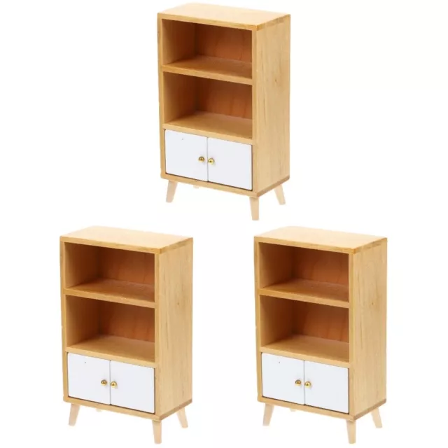 3pcs Miniature Bookshelf Doll House Furniture Mini House Furnishing Cabinet