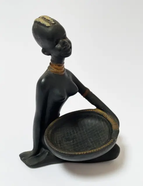 Mid Century Vintage Nude Lady Figurine Ashtray Black Glaze Art Deco Barsony Era 3