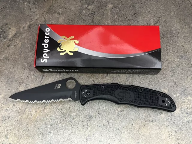 Spyderco Pacific Salt 2 Folding Knife C91SBBK2 TiCN Black H-2 Steel Serrated