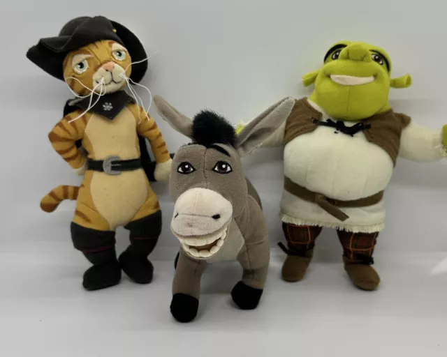 Shrek 2 Plush LOT Hasbro 8" Shrek, Donkey and Puss in Boots