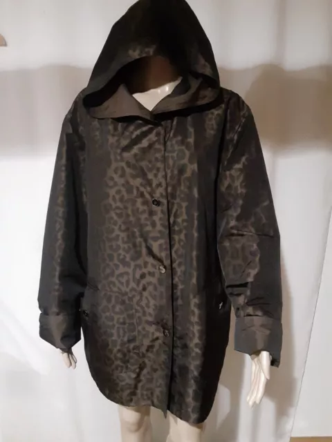 Portrait Women's Reversible  Brown /Animal Print Raincoat Hooded Jacket Size XL