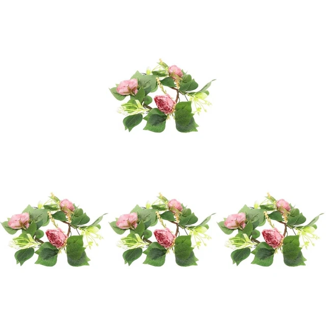 4x Decorative Wedding green leaf wreath Artificial Leaf Candle Wreath