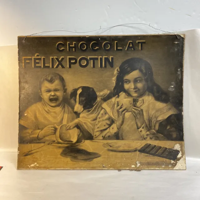 VINTAGE or ANTIQUE FELIX POTIN CHOCOLATE CHOCOLAT CARDBOARD SIGN