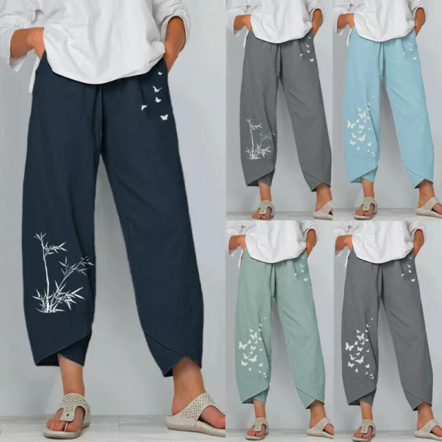 AU Summer Womens Ladies Cotton Linen Baggy Casual Harem Pants Trousers Plus Size