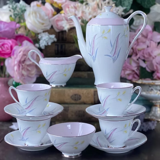 ROYAL STANDARD ‘Enchantment’ Coffee Tea Cup Set 12pc Rare Pink -1950s Bone China