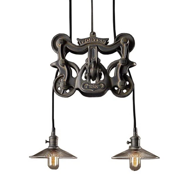 RH Restoration Hardware Cast Iron Barn Door Pulley Pendant Lighting Decor