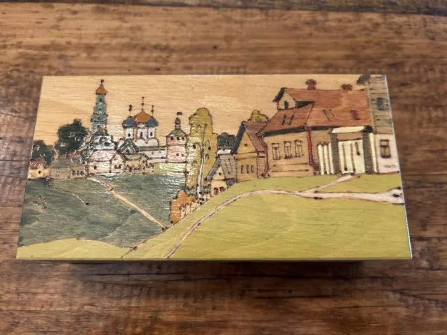 Vintage USSR Wooden Straw Box  Beriozka Trinket Jewelry Handmade Signed