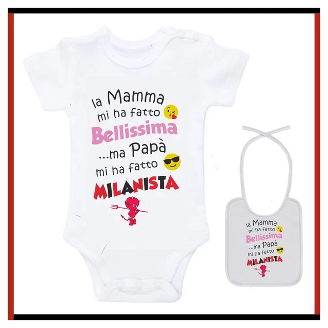 Body Neonato Milan Tutina Personalizzato Maglia Con Bavaglino Coordinato Set