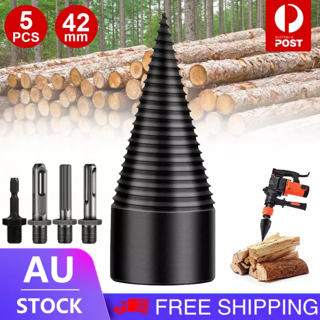 5x 42mm High Speed Twist Firewood Drill Bit Wood Splitter Splitting Cone Driver