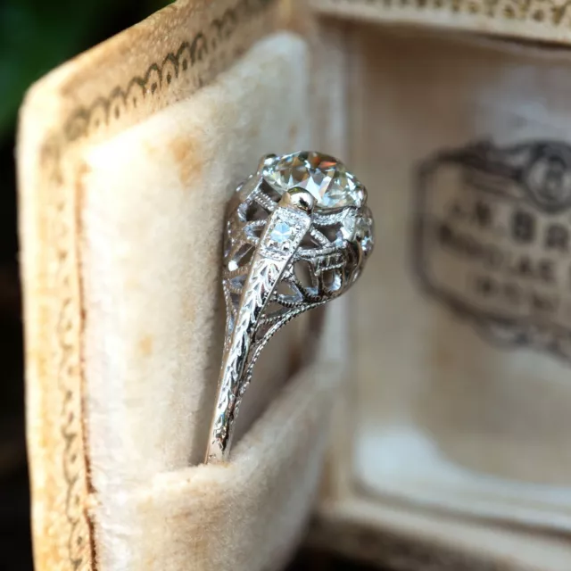 Art Deco Style 2Ct Round Lab Created Diamond Filigree 14K White Gold Filled Ring