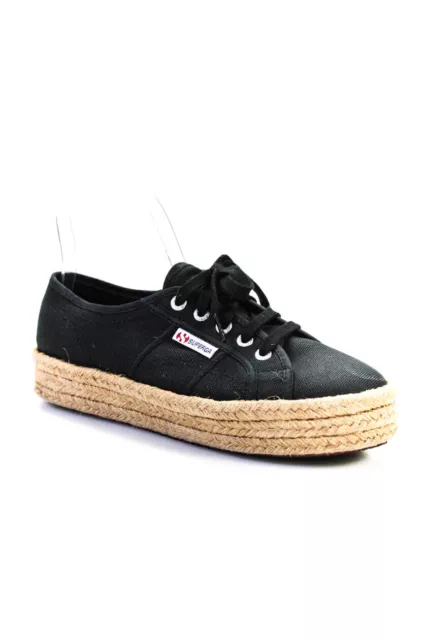 Superga Womens Cotton Low Top Platform Espadrille Sneakers Black Size 6US 38EU