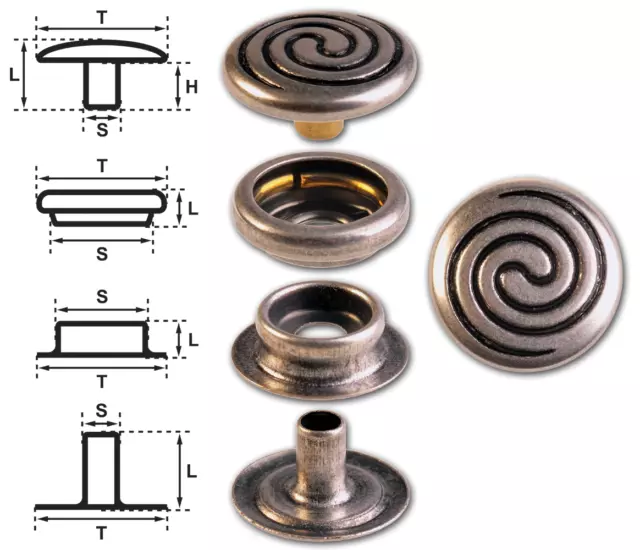 Ringfeder-Druckknöpfe "F3" 15.2mm Keltische Spirale silber-antik (nickelfrei)