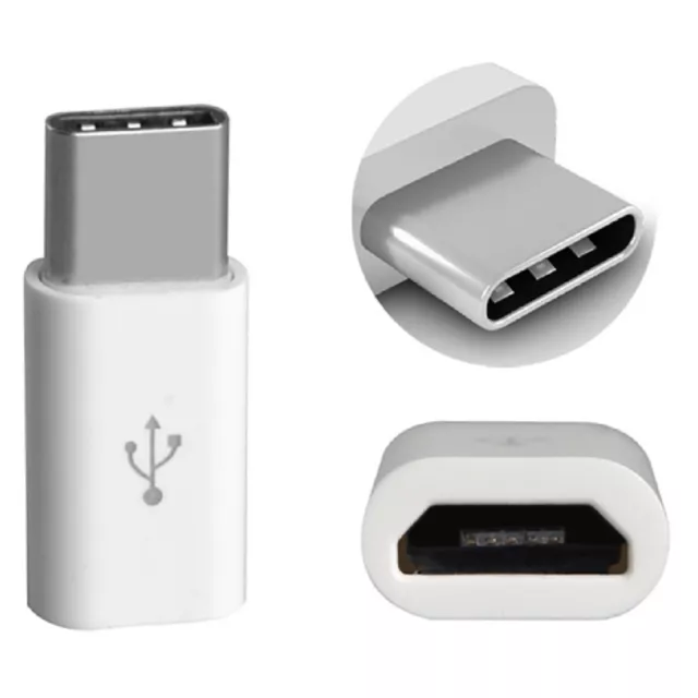 Adaptador Conector Conversor de Micro USB 5 Pin Hembra a 3.1 Tipo C Macho Blanco