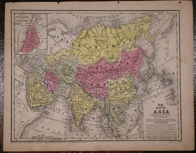 Dated 1839 Mitchell's Atlas Map ~ ASIA - HINDOOSTAN, RUSSIAN & CHINESE EMPIRES 2