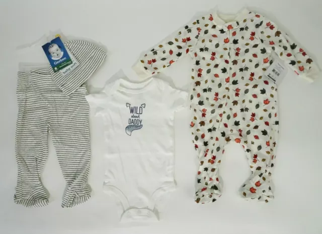 Baby Infant Boy 4 Pc Carters Gerber Bodysuits Pants Cap Set Size 3-6 Mos  NEW