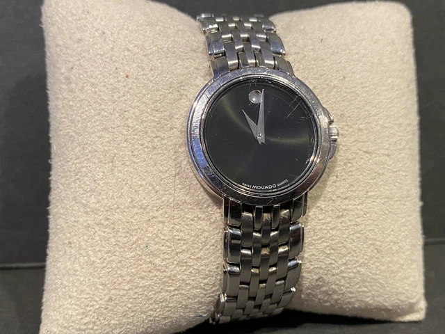 Orologio Movado Acciaio Inox Quadrante Nero Museo Orologio Classico Argento 84-E4-9822! 2