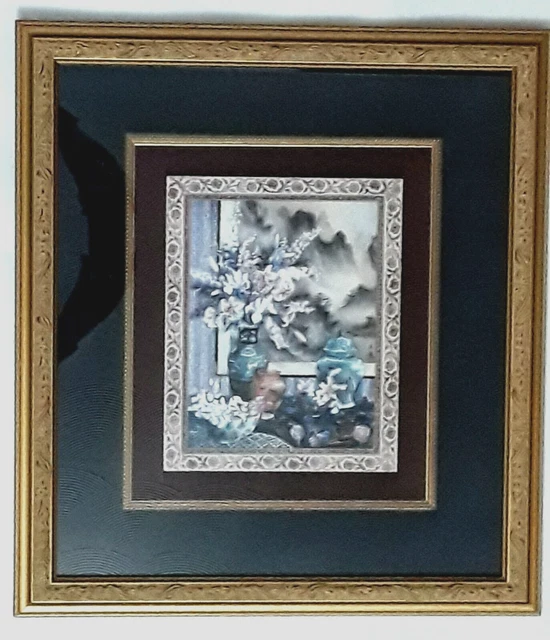 Vintage Lena Liu Limited Ed. Art Tile Motif Oriental Painting Signed & Framed