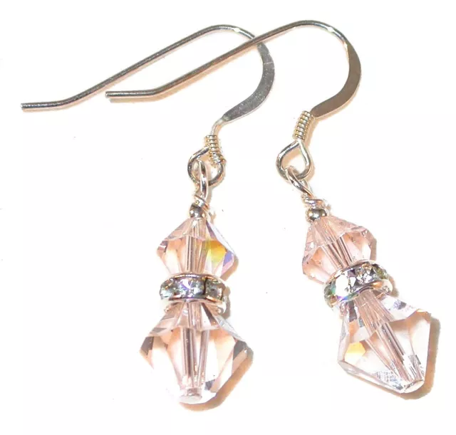 Nude SILK Crystal EARRINGS Sterling Silver Dangle Handcrafted Swarovski Elements