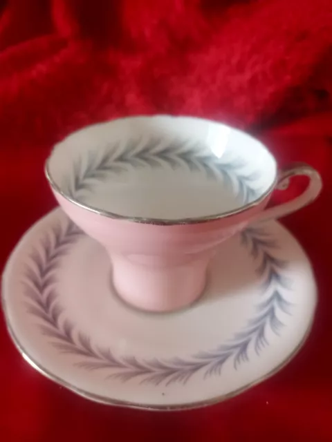 RARE Vintage Aynsley Corset Tea Cup & Saucer, PINK Silver Bone China England