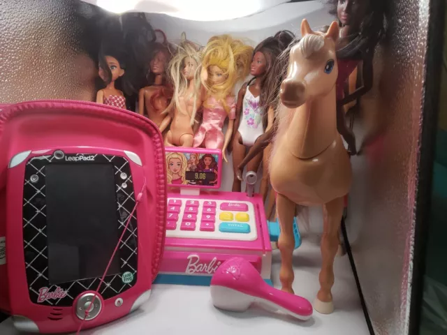 Huge Lot Barbie Horse + Cash Register + LeapFrog LeapPad2 + 8 Dolls Swim As Is 2