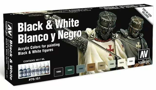 Av Vallejo Modelo Color Set- Blanco y Negro 8 X 17ml Pinturas Set VAL70151