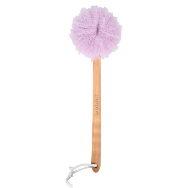 18'' Long Wood Handle Colorful Pouf Bath Brush Loofah  Exfoliating Back Scrubber