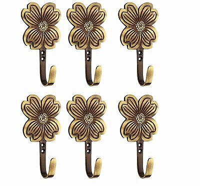 Set of 6 Handmade Brass Flower Design Hat Cloth Key Wall Hook Coat Hangers
