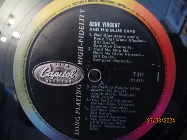 "GENE VINCENT AND HIS BLUE CAPS" Rare UK Vinyl LP - Capitol T 811 (NO COVER)