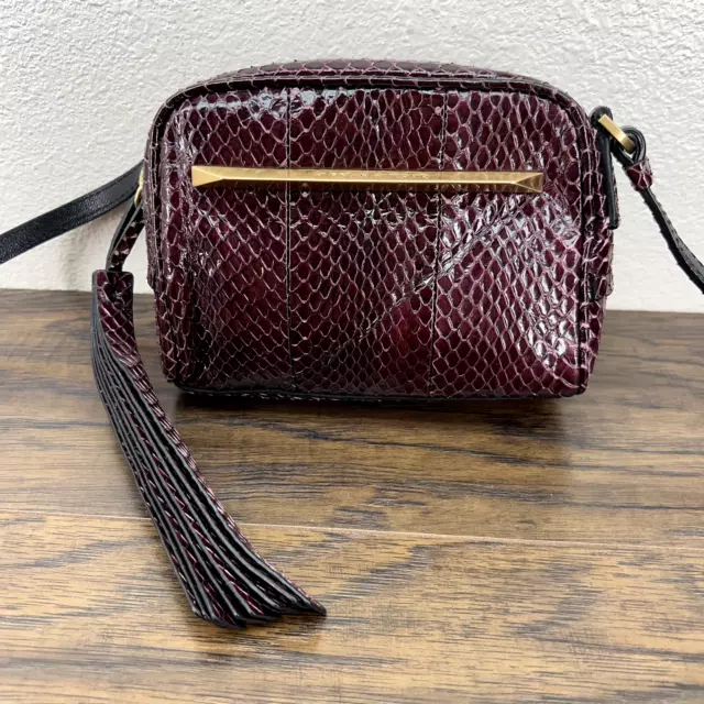 Brian Atwood Small Crossbody Bag Burgundy Deep Wine Snake Embossed Leather Mini 2