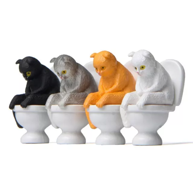 Ornaments Home Garden Decor Animal Miniature Cat Sitting on Closestool Toilet