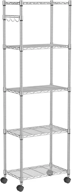 Himimi 5 Tier Metal Wire Shelving Unit on Wheels, Chrome, 23.2 x 13.8 x 72 inch