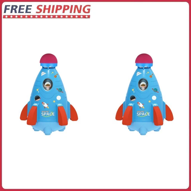 Space Rocket Sprinklers Rotating Water Powered Launcher Summer Fun Toys (Blue)